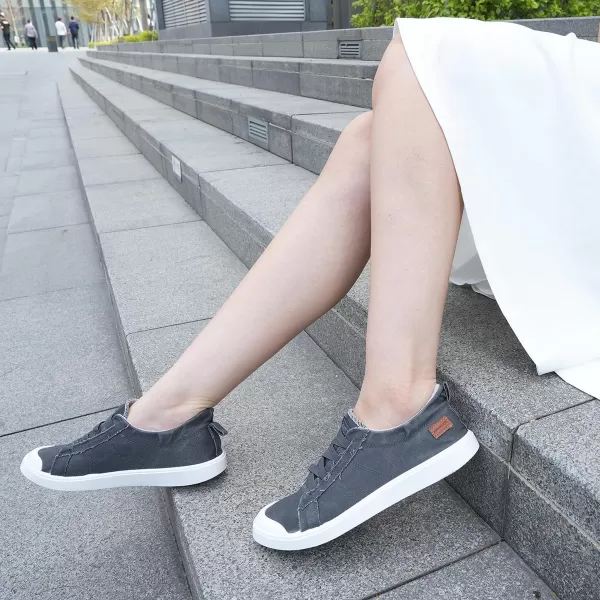 JENN ARDOR Womens Canvas Sneaker Slipons Loafers Shoes for Womens Fashion Casual Canvas Round Toe Soft Comfortable Walking FlatsDark Grey