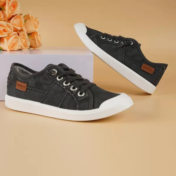 JENN ARDOR Womens Canvas Sneaker Slipons Loafers Shoes for Womens Fashion Casual Canvas Round Toe Soft Comfortable Walking FlatsDark Grey  Shoelace