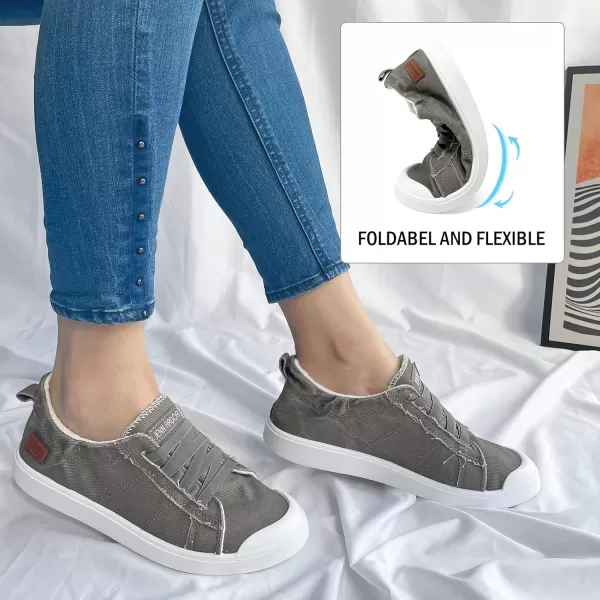 JENN ARDOR Womens Canvas Sneaker Slipons Loafers Shoes for Womens Fashion Casual Canvas Round Toe Soft Comfortable Walking FlatsGrey