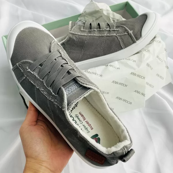 JENN ARDOR Womens Canvas Sneaker Slipons Loafers Shoes for Womens Fashion Casual Canvas Round Toe Soft Comfortable Walking FlatsGrey
