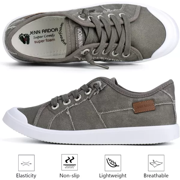 JENN ARDOR Womens Canvas Sneaker Slipons Loafers Shoes for Womens Fashion Casual Canvas Round Toe Soft Comfortable Walking FlatsGrey  Shoelace