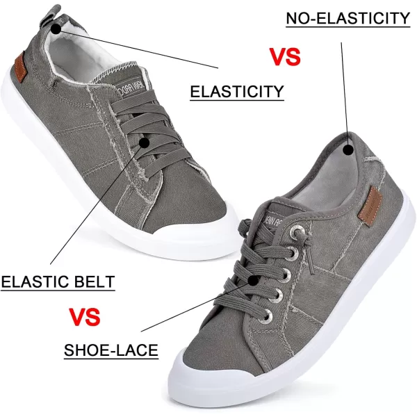 JENN ARDOR Womens Canvas Sneaker Slipons Loafers Shoes for Womens Fashion Casual Canvas Round Toe Soft Comfortable Walking FlatsGrey  Shoelace