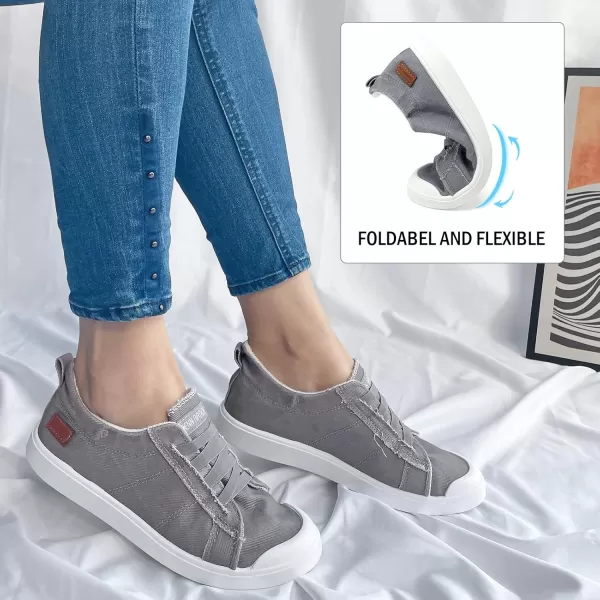 JENN ARDOR Womens Canvas Sneaker Slipons Loafers Shoes for Womens Fashion Casual Canvas Round Toe Soft Comfortable Walking FlatsLight Grey