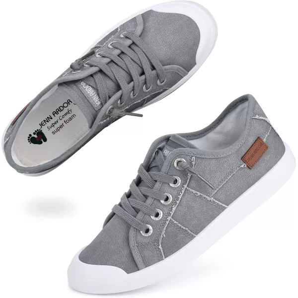 JENN ARDOR Womens Canvas Sneaker Slipons Loafers Shoes for Womens Fashion Casual Canvas Round Toe Soft Comfortable Walking FlatsLight Grey  Shoelace