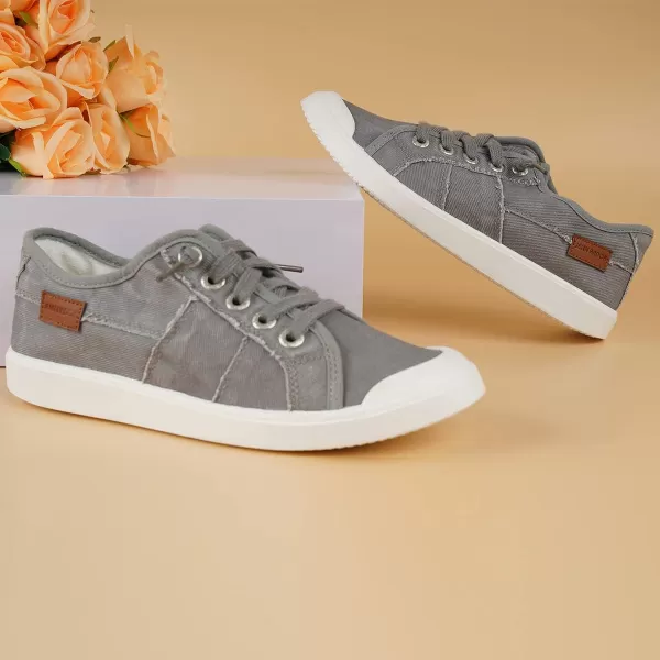 JENN ARDOR Womens Canvas Sneaker Slipons Loafers Shoes for Womens Fashion Casual Canvas Round Toe Soft Comfortable Walking FlatsLight Grey  Shoelace