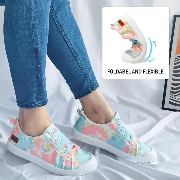 JENN ARDOR Womens Canvas Sneaker Slipons Loafers Shoes for Womens Fashion Casual Canvas Round Toe Soft Comfortable Walking FlatsTiedye Blue
