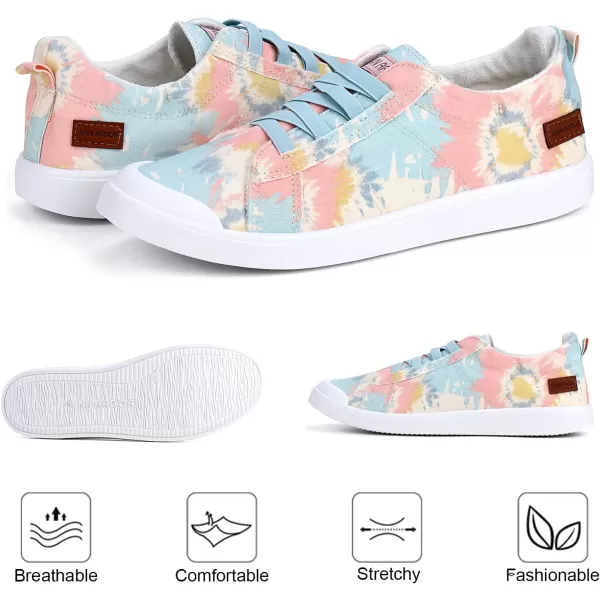 JENN ARDOR Womens Canvas Sneaker Slipons Loafers Shoes for Womens Fashion Casual Canvas Round Toe Soft Comfortable Walking FlatsTiedye Blue