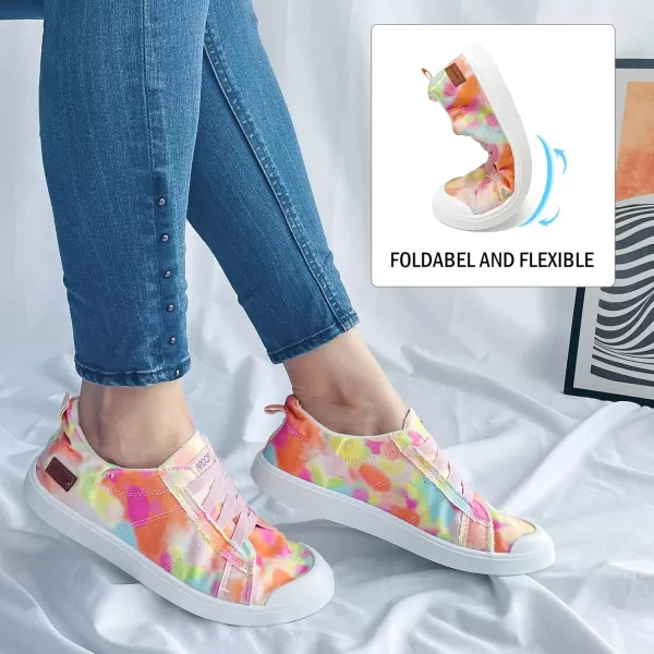 JENN ARDOR Womens Canvas Sneaker Slipons Loafers Shoes for Womens Fashion Casual Canvas Round Toe Soft Comfortable Walking FlatsTiedye Orange