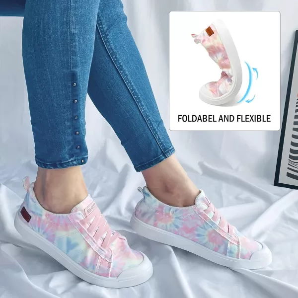 JENN ARDOR Womens Canvas Sneaker Slipons Loafers Shoes for Womens Fashion Casual Canvas Round Toe Soft Comfortable Walking FlatsTiedye Pink