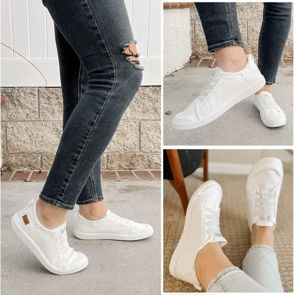 JENN ARDOR Womens Canvas Sneaker Slipons Loafers Shoes for Womens Fashion Casual Canvas Round Toe Soft Comfortable Walking FlatsWhite
