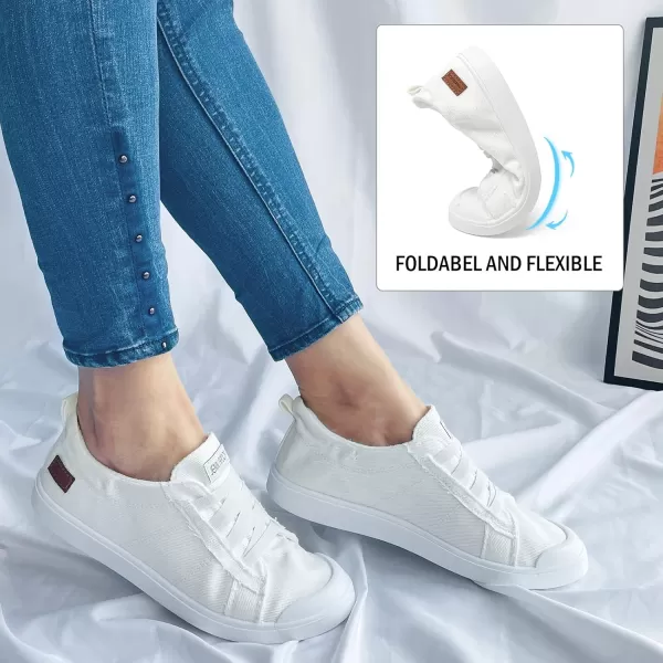 JENN ARDOR Womens Canvas Sneaker Slipons Loafers Shoes for Womens Fashion Casual Canvas Round Toe Soft Comfortable Walking FlatsWhite