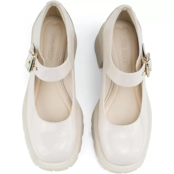JENN ARDOR Womens Chunky Block Heels Mary Jane Round Closed Toe Ankle Buckle Strap Comfortable Low Platform Gothic Work Shoes Dress Wedding PumpsOffwhite