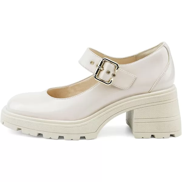 JENN ARDOR Womens Chunky Block Heels Mary Jane Round Closed Toe Ankle Buckle Strap Comfortable Low Platform Gothic Work Shoes Dress Wedding PumpsOffwhite