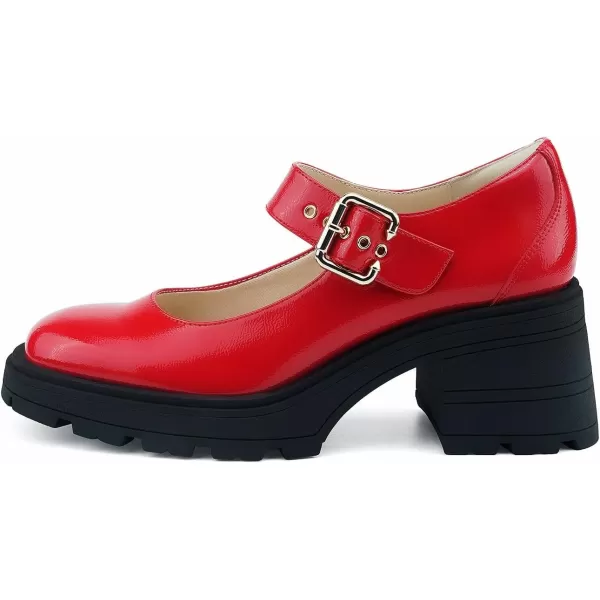 JENN ARDOR Womens Chunky Block Heels Mary Jane Round Closed Toe Ankle Buckle Strap Comfortable Low Platform Gothic Work Shoes Dress Wedding PumpsRed