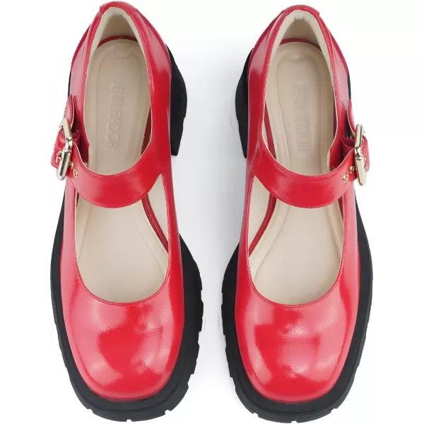JENN ARDOR Womens Chunky Block Heels Mary Jane Round Closed Toe Ankle Buckle Strap Comfortable Low Platform Gothic Work Shoes Dress Wedding PumpsRed