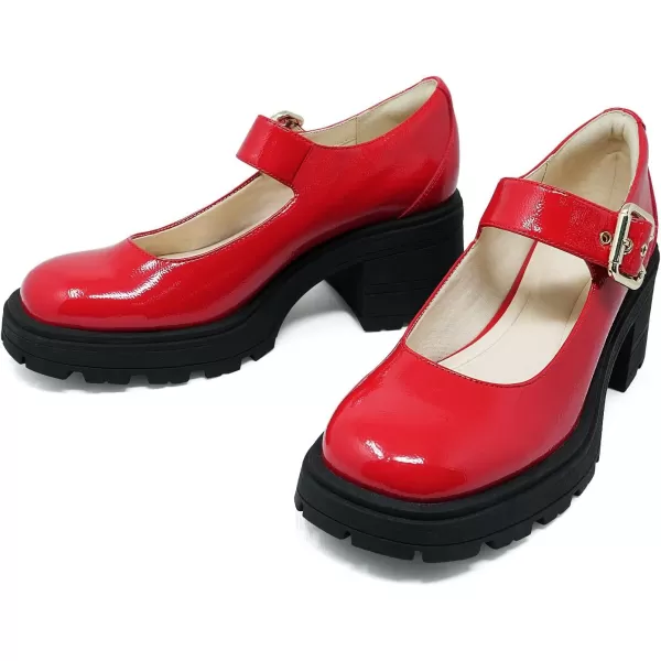 JENN ARDOR Womens Chunky Block Heels Mary Jane Round Closed Toe Ankle Buckle Strap Comfortable Low Platform Gothic Work Shoes Dress Wedding PumpsRed