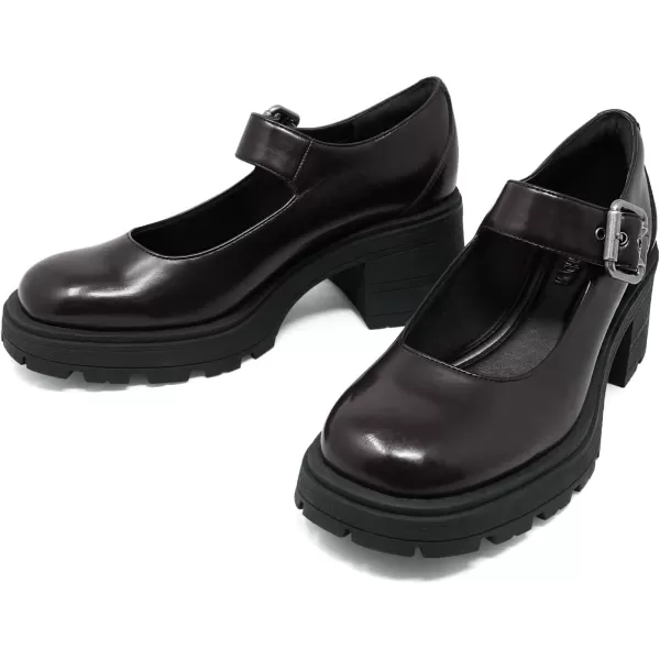 JENN ARDOR Womens Chunky Block Heels Mary Jane Round Closed Toe Ankle Buckle Strap Comfortable Low Platform Gothic Work Shoes Dress Wedding PumpsWine