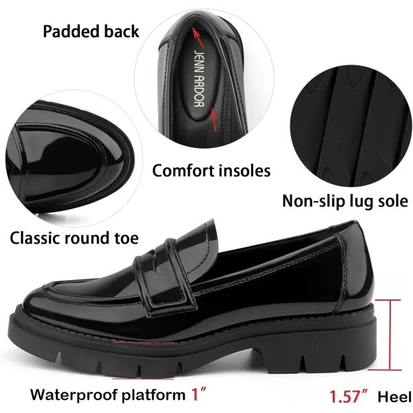 JENN ARDOR Womens Chunky Loafers Slip On Lug Sole Penny Loafer Comfort Casual Round Toe Mid Heels Platform Work ShoesShiny Patent Leatherblack