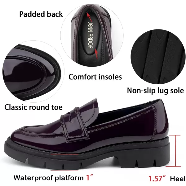 JENN ARDOR Womens Chunky Loafers Slip On Lug Sole Penny Loafer Comfort Casual Round Toe Mid Heels Platform Work ShoesShiny Patent Leathermaroon