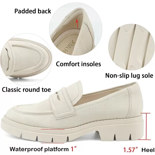 JENN ARDOR Womens Chunky Loafers Slip On Lug Sole Penny Loafer Comfort Casual Round Toe Mid Heels Platform Work ShoesSuedebeige