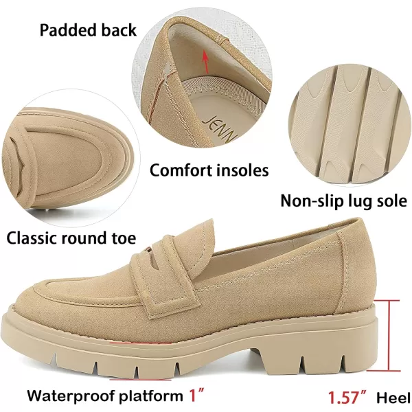 JENN ARDOR Womens Chunky Loafers Slip On Lug Sole Penny Loafer Comfort Casual Round Toe Mid Heels Platform Work ShoesSuedecamel Tan