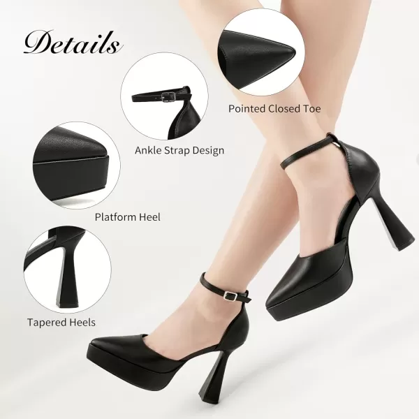 JENN ARDOR Womens Chunky Platform High Block Heels Pointed Closed Toe Ankle Strap Comfortable Sexy Party Dress Wedding Pumps ShoesBlackpu