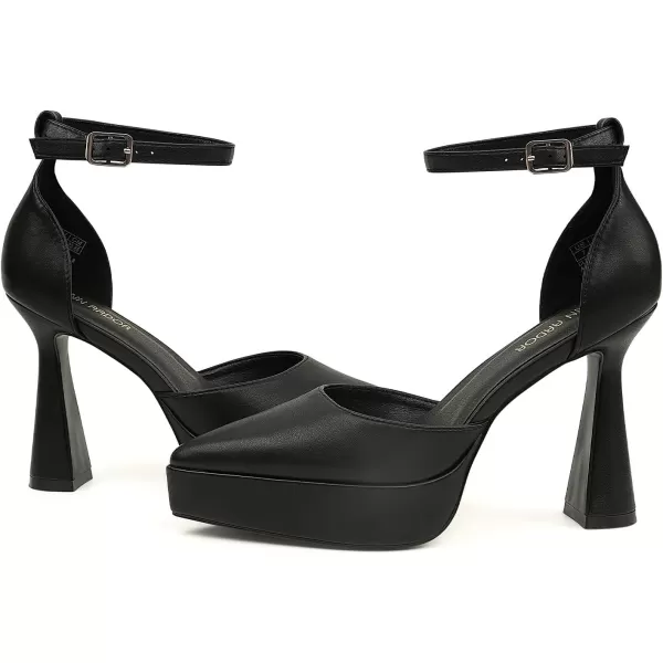 JENN ARDOR Womens Chunky Platform High Block Heels Pointed Closed Toe Ankle Strap Comfortable Sexy Party Dress Wedding Pumps ShoesBlackpu