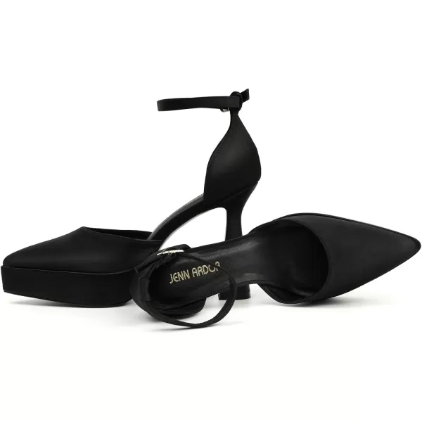 JENN ARDOR Womens Chunky Platform High Block Heels Pointed Closed Toe Ankle Strap Comfortable Sexy Party Dress Wedding Pumps ShoesBlacksatin