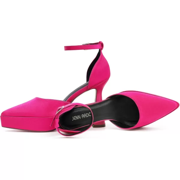 JENN ARDOR Womens Chunky Platform High Block Heels Pointed Closed Toe Ankle Strap Comfortable Sexy Party Dress Wedding Pumps ShoesHot Pinksatin