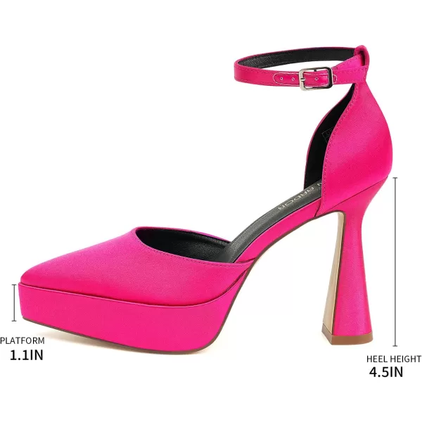 JENN ARDOR Womens Chunky Platform High Block Heels Pointed Closed Toe Ankle Strap Comfortable Sexy Party Dress Wedding Pumps ShoesHot Pinksatin