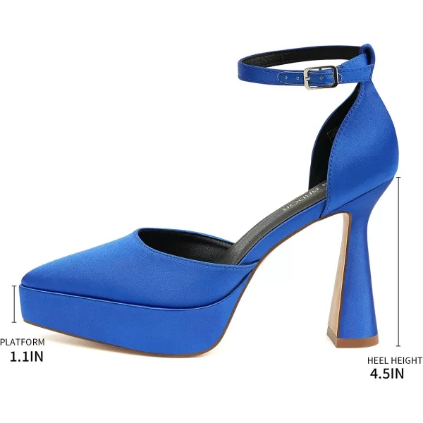 JENN ARDOR Womens Chunky Platform High Block Heels Pointed Closed Toe Ankle Strap Comfortable Sexy Party Dress Wedding Pumps ShoesRoyal Bluesatin