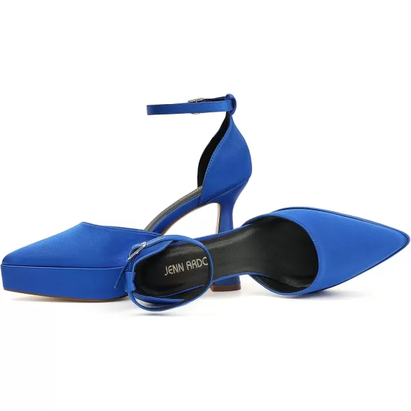 JENN ARDOR Womens Chunky Platform High Block Heels Pointed Closed Toe Ankle Strap Comfortable Sexy Party Dress Wedding Pumps ShoesRoyal Bluesatin