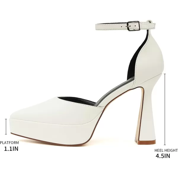 JENN ARDOR Womens Chunky Platform High Block Heels Pointed Closed Toe Ankle Strap Comfortable Sexy Party Dress Wedding Pumps ShoesWhitepu