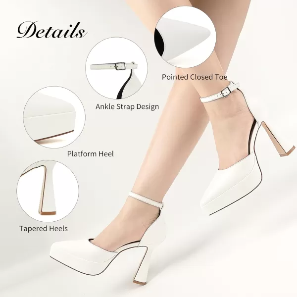 JENN ARDOR Womens Chunky Platform High Block Heels Pointed Closed Toe Ankle Strap Comfortable Sexy Party Dress Wedding Pumps ShoesWhitepu