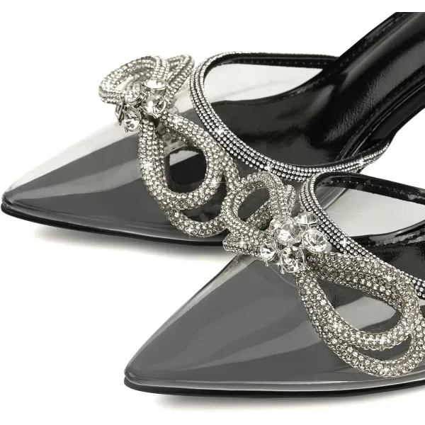 JENN ARDOR Womens Clear Heels Pointed Toe Kitten Heel Bow Pumps Rhinestone Strap Slingback Wedding Party Dress ShoesBlack
