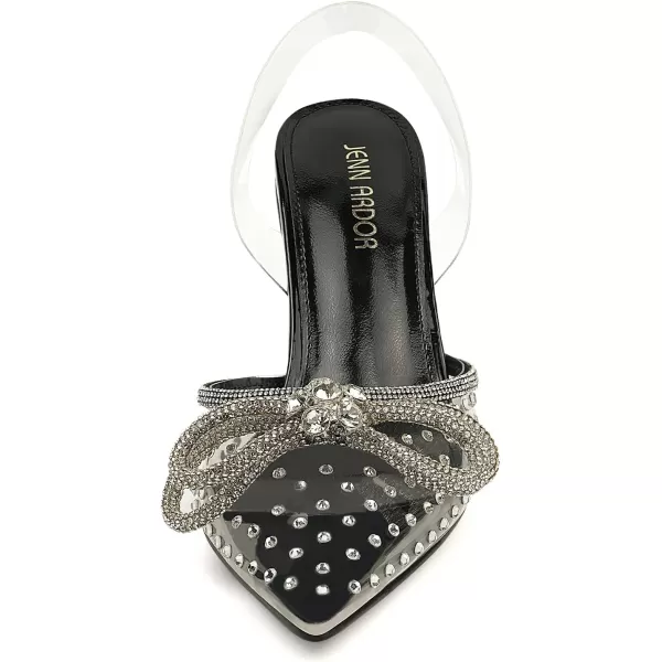 JENN ARDOR Womens Clear Heels Pointed Toe Kitten Heel Bow Pumps Rhinestone Strap Slingback Wedding Party Dress ShoesBlackrhinestone