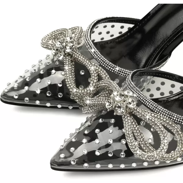 JENN ARDOR Womens Clear Heels Pointed Toe Kitten Heel Bow Pumps Rhinestone Strap Slingback Wedding Party Dress ShoesBlackrhinestone