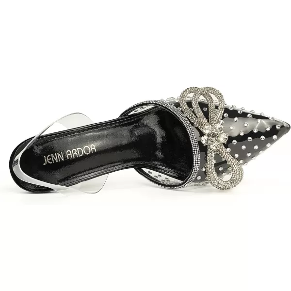 JENN ARDOR Womens Clear Heels Pointed Toe Kitten Heel Bow Pumps Rhinestone Strap Slingback Wedding Party Dress ShoesBlackrhinestone