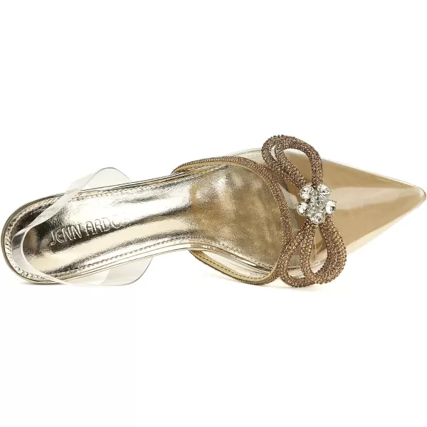 JENN ARDOR Womens Clear Heels Pointed Toe Kitten Heel Bow Pumps Rhinestone Strap Slingback Wedding Party Dress ShoesGold