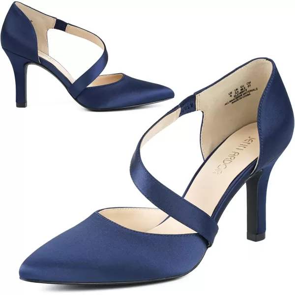 JENN ARDOR Womens Closed Toe Heels for Women 3 inch Stilettos Professional DOrsay Pumps Sexy Ankle Strap Pointed Wedding Bride Evening Party Office Ladies Dress Shoes High HeelsNavy