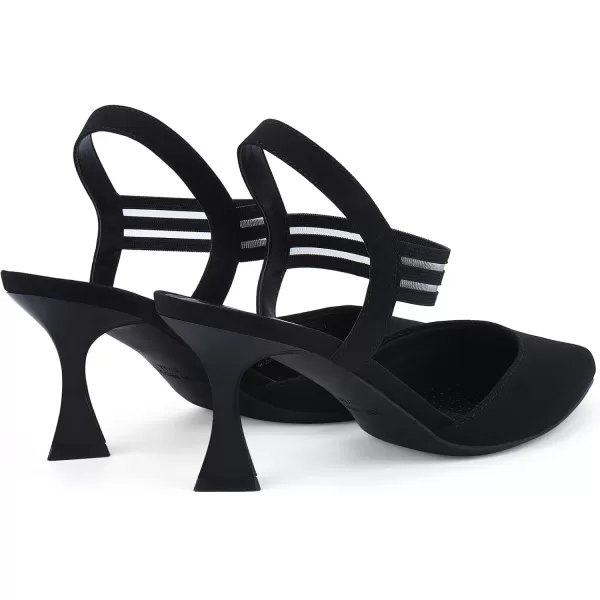 JENN ARDOR Womens Closed Toe Kitten Heels SlingBack Pumps Elastic Ankle Strap Sandals Pointed Toe Wedding Prom Dress ShoesBlackcotton Linen