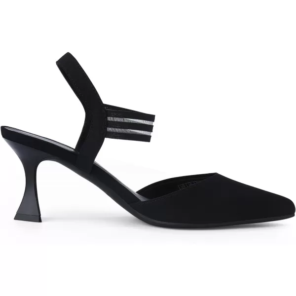 JENN ARDOR Womens Closed Toe Kitten Heels SlingBack Pumps Elastic Ankle Strap Sandals Pointed Toe Wedding Prom Dress ShoesBlackcotton Linen