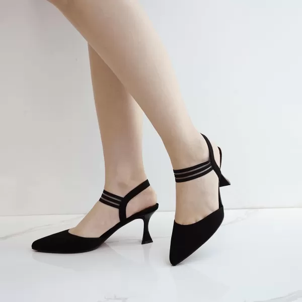 JENN ARDOR Womens Closed Toe Kitten Heels SlingBack Pumps Elastic Ankle Strap Sandals Pointed Toe Wedding Prom Dress ShoesBlackcotton Linen