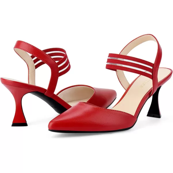 JENN ARDOR Womens Closed Toe Kitten Heels SlingBack Pumps Elastic Ankle Strap Sandals Pointed Toe Wedding Prom Dress ShoesRedfaux Leather