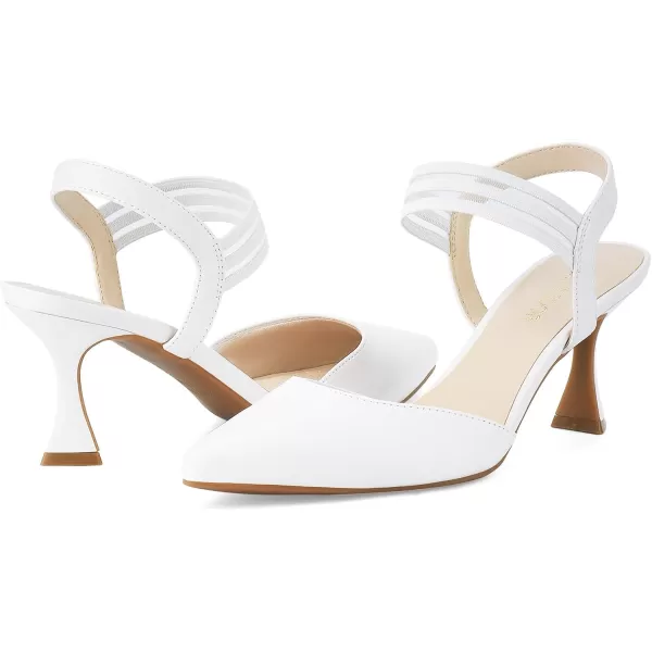JENN ARDOR Womens Closed Toe Kitten Heels SlingBack Pumps Elastic Ankle Strap Sandals Pointed Toe Wedding Prom Dress ShoesWhitefaux Leather