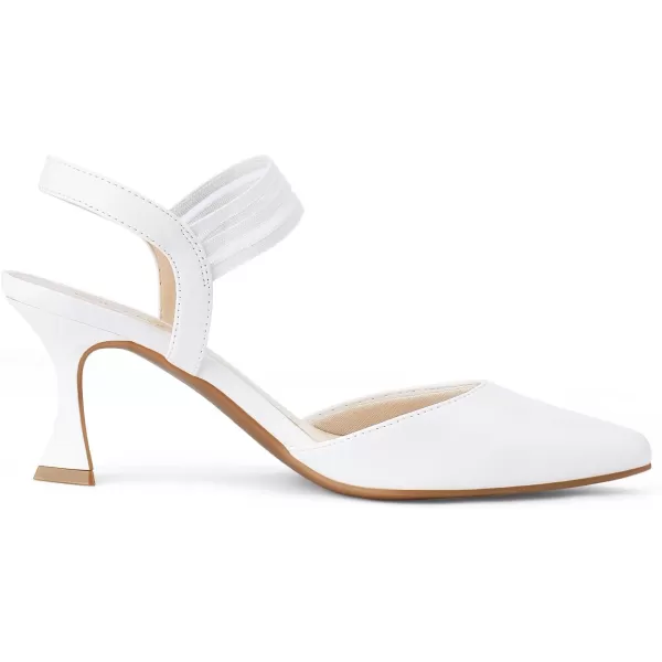 JENN ARDOR Womens Closed Toe Kitten Heels SlingBack Pumps Elastic Ankle Strap Sandals Pointed Toe Wedding Prom Dress ShoesWhitefaux Leather