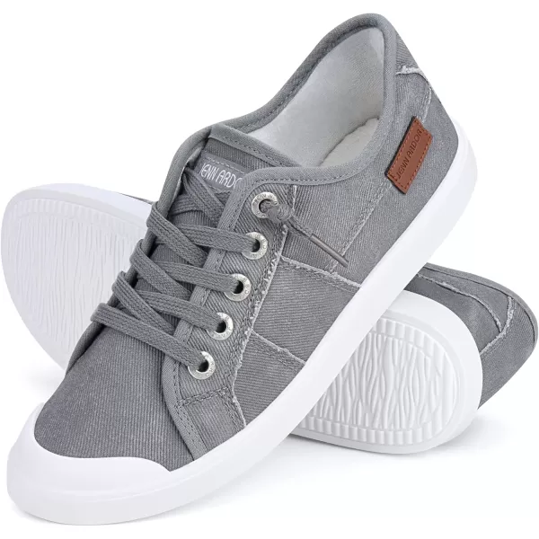 JENN ARDOR Womens Comfortable Elastic Shoes Stylish Canvas Fashion Sneakers Cute Lightweight Slip On Shoes Casual Flats for WalkingA Modern Light Grey