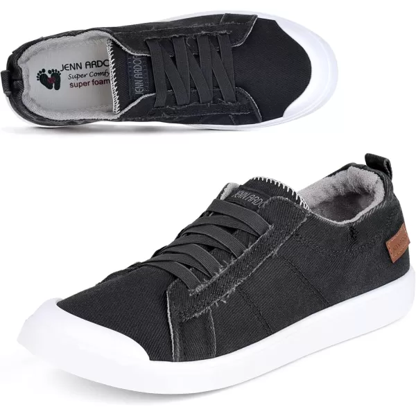 JENN ARDOR Womens Comfortable Elastic Shoes Stylish Canvas Fashion Sneakers Cute Lightweight Slip On Shoes Casual Flats for WalkingBgray Black