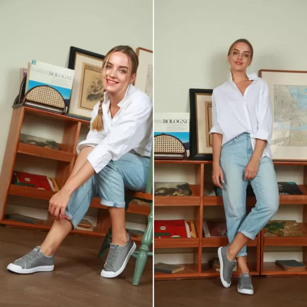 JENN ARDOR Womens Comfortable Elastic Shoes Stylish Canvas Fashion Sneakers Cute Lightweight Slip On Shoes Casual Flats for WalkingBlight Grey