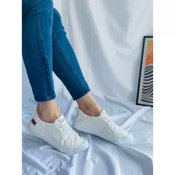 JENN ARDOR Womens Comfortable Elastic Shoes Stylish Canvas Fashion Sneakers Cute Lightweight Slip On Shoes Casual Flats for WalkingBwhite